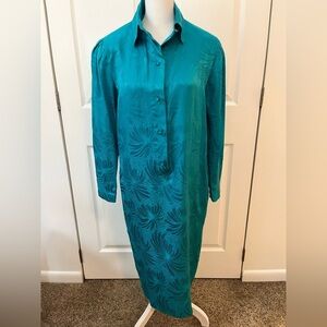 Lorenzo Long Sleeve Teal 100% silk Vintage Dress Size 6